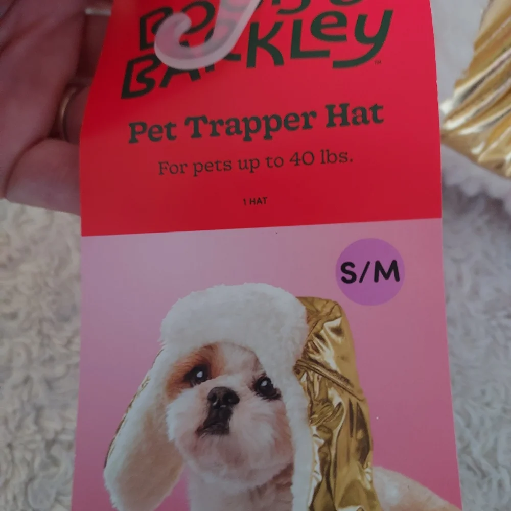 Boots & Barkley Chic Gold and White Sherpa Lined Pet Trapper Hat S/M